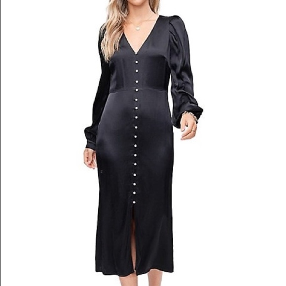 Black satin dress with beautiful crystal button details
